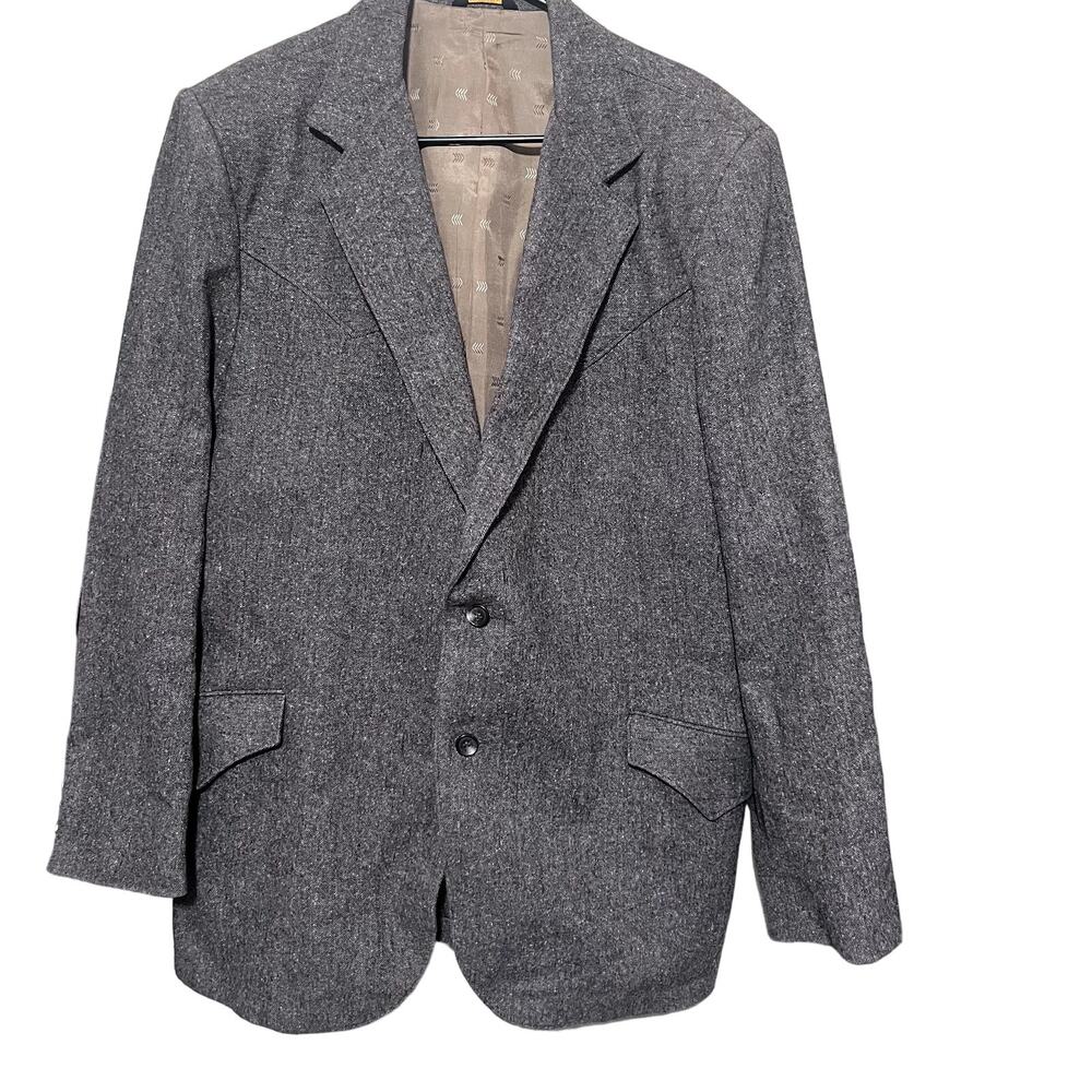 Vintage Western Mens Blazer Sport coat Jacket Tregos Westwear grey tweed 46R